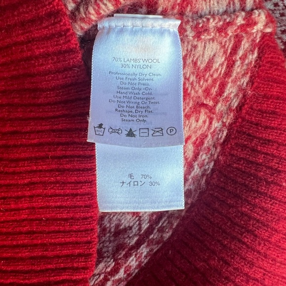 Eddie Bauer Red Fair Isle Lamb’s Wool Button Down Womens Size S Sweater Cardigan - Picture 5 of 5